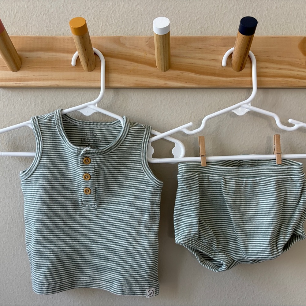 Striped Kids Tank Top and Diaper Cover Set - Green